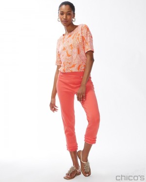 Chico's Fray Hem Pull-On Crops Pants Orange Blossom | 137-KINZMV