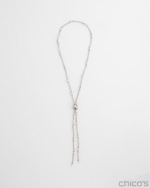 Chico's Fresh Water Pearl Lariat Necklace Necklaces Silver | 960-VHLZCU