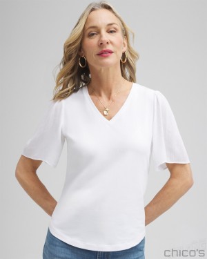 Chico's Gauze Flutter Sleeve Top Tees & Tanks Alabaster | 173-ULZNXV