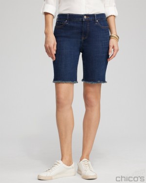 Chico's Girlfriend 7" Fray Hem Shorts Jeans & Denim Rainier Indigo | 428-HFJBME