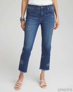 Chico's Girlfriend Americana Fireworks Cropped Jeans Jeans & Denim Katina Indigo | 827-RDNWBL