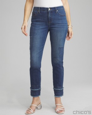 Chico's Girlfriend Double Fray Ankle Jeans Jeans & Denim Palomino Indigo | 710-DGBOWS