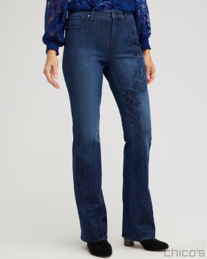 Chico's Girlfriend Embroidered Flares Jeans & Denim Juneberry Indigo | 674-QHDWKF