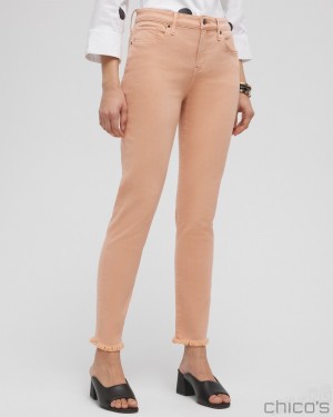 Chico's Girlfriend Fray Hem Ankle Jeans Jeans & Denim Pink Clay | 970-DPOXWY