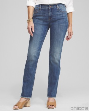 Chico's Girlfriend Fray Hem Jeans Jeans & Denim Royal Street Indigo | 145-MQWCYZ