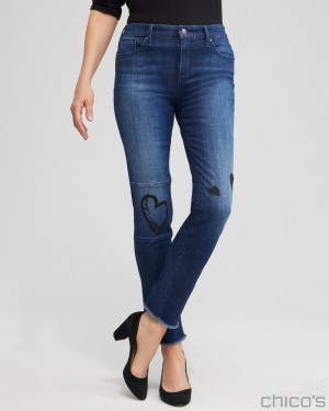 Chico's Girlfriend Heart Print Ankle Jeans Jeans & Denim Irvina Indigo | 301-GIQCJO