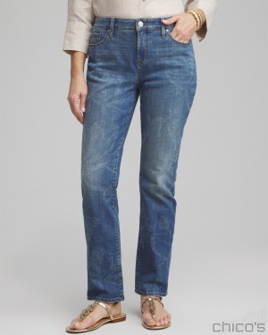 Chico's Girlfriend Laser Print Jeans Jeans & Denim Newberry Indigo | 495-GLYVBC