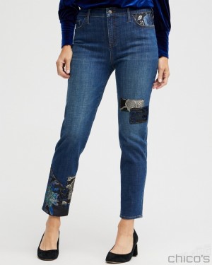 Chico's Girlfriend Patchwork Ankle Jeans Jeans & Denim Sequoia Indigo | 546-KQMGIX