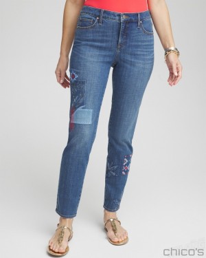 Chico's Girlfriend Patchwork Ankle Jeans Jeans & Denim Palace Indigo | 412-AHDTOY