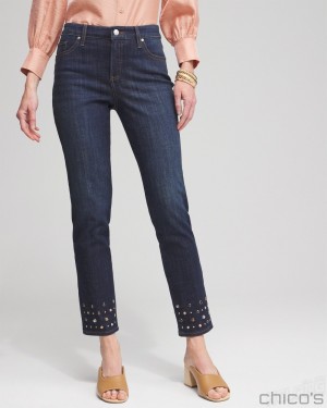 Chico's Girlfriend Rivet Detail Ankle Jeans Jeans & Denim La Rambla Indigo | 364-XQMKNF