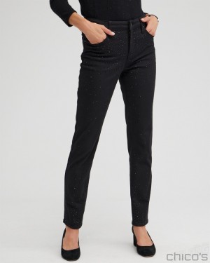 Chico's Girlfriend Scattered Stone Ankle Jeans Jeans & Denim Black | 547-ASCJKX