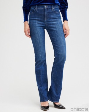 Chico's Girlfriend Scattered Stone Flares Jeans & Denim Marina Bay Indigo | 902-CALDXF