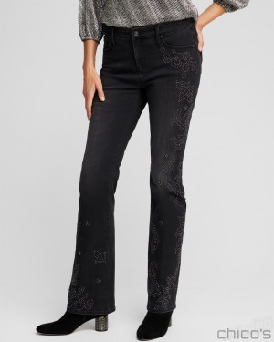 Chico's Girlfriend Studded Flare Jeans Jeans & Denim Selene Wash | 513-TPIAHX