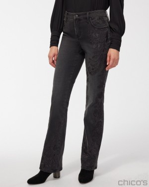 Chico's Girlfriend Tonal Embroidered Flare Jeans Jeans & Denim Selene Wash | 671-UXHGCN