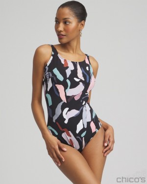 Chico's Gottex Rocky High Neck One Piece Swimsuit Swim Black/White | 638-TOSNYM