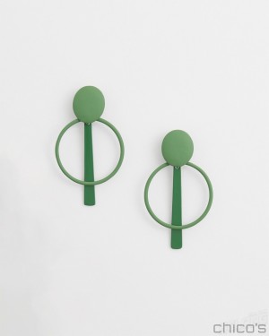 Chico's Green Clip-on Drop Hoops Earrings Verdant Green | 380-HFIJQR