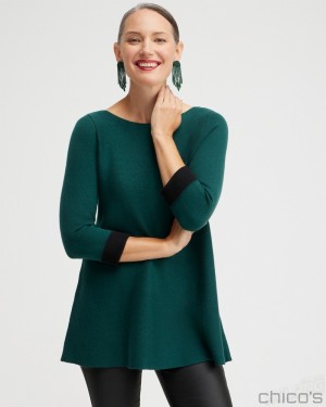 Chico's Green Double Knit Pullover Sweater Sweaters Enchanted Forest | 120-ZJKVLG