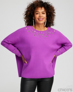 Chico's Grommet Detail Sweater Poncho Ponchos & Ruanas Vivid Viola | 025-UHGVIA