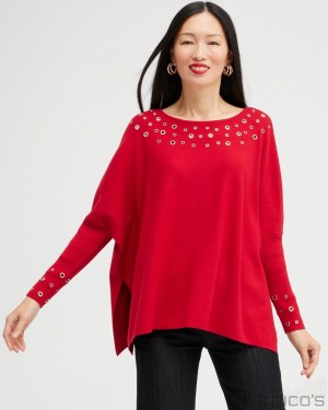 Chico's Grommet Detail Sweater Poncho Ponchos & Ruanas Wild Poppy | 089-HXQEUJ