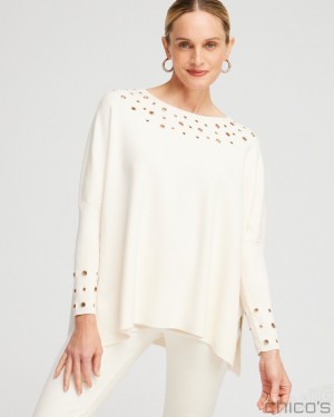 Chico's Grommet Detail Sweater Poncho Ponchos & Ruanas English Cream | 798-VZQWOF