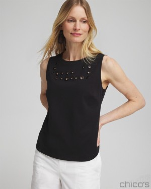 Chico's Grommet Neck Detail Tank Tees & Tanks Black | 856-VSKCNQ