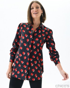 Chico's Heart Print Tunic Tops Black | 601-NEYLZD