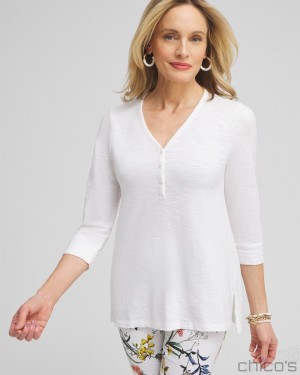 Chico's Henley Side Slit Tunic Tops Alabaster | 546-OWHRTJ