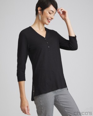 Chico's Henley Side Slit Tunic Tops Black | 892-EHVPZQ