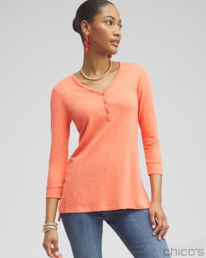 Chico's Henley Side Slit Tunic Tops Nectarine | 406-JMXINS