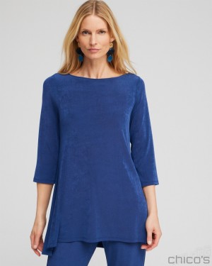 Chico's High Low Hem Tunic Tops Azores Blue | 503-ZSOHFW