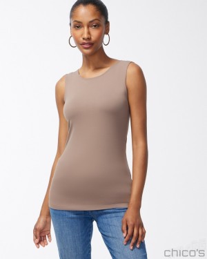 Chico's High Neck Microfiber Tank Tees & Tanks Urban Taupe | 084-PHCWTD