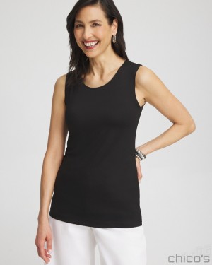 Chico's High Neck Microfiber Tank Tees & Tanks Black | 127-BLNIHV