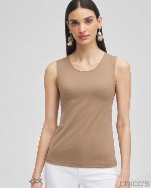 Chico's High Neck Microfiber Tank Tees & Tanks Teakwood | 462-UXQRWF