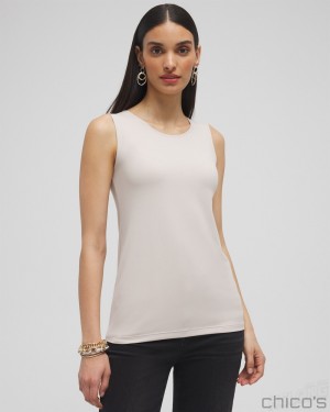 Chico's High Neck Microfiber Tank Tees & Tanks Smokey Taupe | 697-SITOVZ