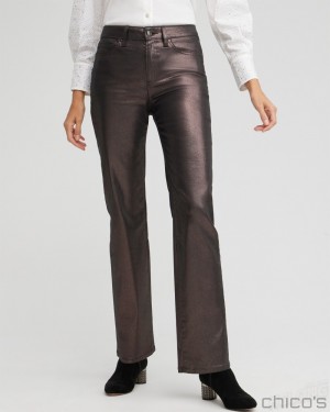 Chico's High Rise Coated Straight Jeans Jeans & Denim Gunmetal | 723-RDKNOA