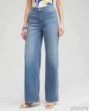 Chico's High Rise Wide Leg Jeans Jeans & Denim Skylar Indigo | 830-NFWYRA