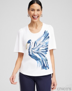 Chico's Ibis Print Flutter Sleeve Tee Tees & Tanks Alabaster | 267-JLRUSP