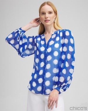 Chico's Ikat Dots Blouse Blouses & Shirts Intense Azure | 964-OQKVRP