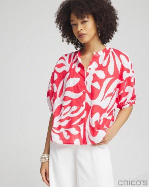 Chico's Island Reef Dolman Sleeve Shirt Blouses & Shirts Watermelon Punch | 017-QKDOTJ