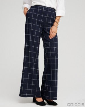 Chico's Jacquard Flare Trousers Pants Classic Navy | 960-IGDLJU