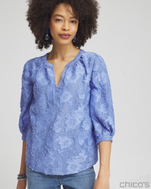 Chico's Jacquard Peasant Top Blouses & Shirts Granada Sky | 769-SHQKYG