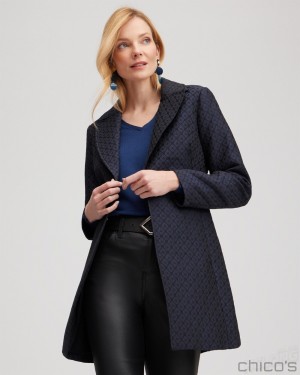 Chico's Jacquard Topper Jackets & Coats Navy | 438-JUPIHO