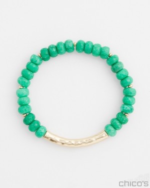 Chico's Jade Bead Bar Stretch Bracelet Bracelets GRASSY GREEN | 521-TOKFWU