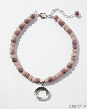 Chico's Jade Beaded Single Strand Necklace Necklaces Pink | 065-UFQLSB