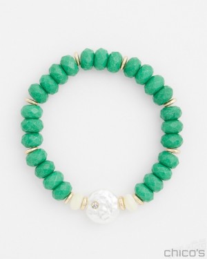 Chico's Jade & Mother of Pearl Hero Stretch Bracelet Bracelets GRASSY GREEN | 542-JIGTLF