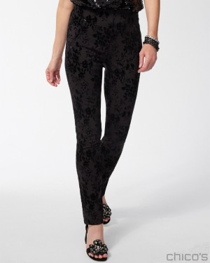 Chico's Juliet Floral Ankle Pants Pants Black | 498-QEJWGF