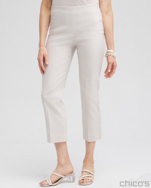 Chico's Juliet Gingham Straight Crops Pants Smokey Taupe/Alabaster | 147-NMYXAI