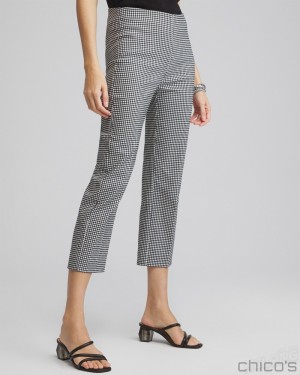 Chico's Juliet Gingham Straight Crops Pants Black/Alabaster | 329-ZBTEMA