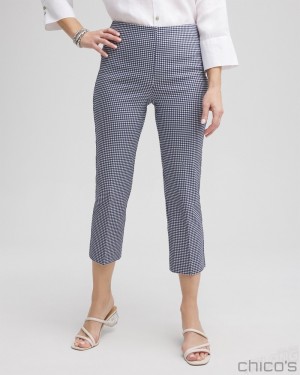 Chico's Juliet Gingham Straight Crops Pants Alabaster/Blue | 731-IPAMZH