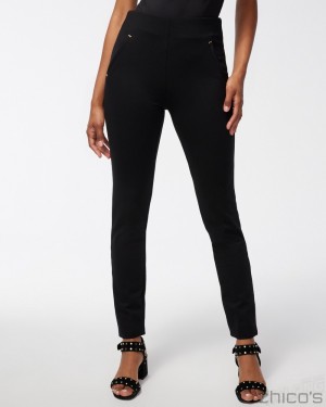 Chico's Juliet Ponte Trim Detail Ankle Pants Pants Black | 329-VHETSN